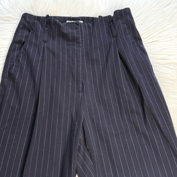 H&M Navy Pinstripe Pleated Trousers - Picture 2 of 5